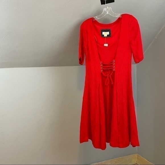 Anthropologie Juliet Red Corseted Lace-Up Fit & Flare Dress Size 8 NWT - Picture 8 of 11